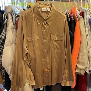 Chico's gold/tan silk  Button-Up Blouse